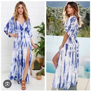 Lulus Sunday morning blue tie dye maxi dress M